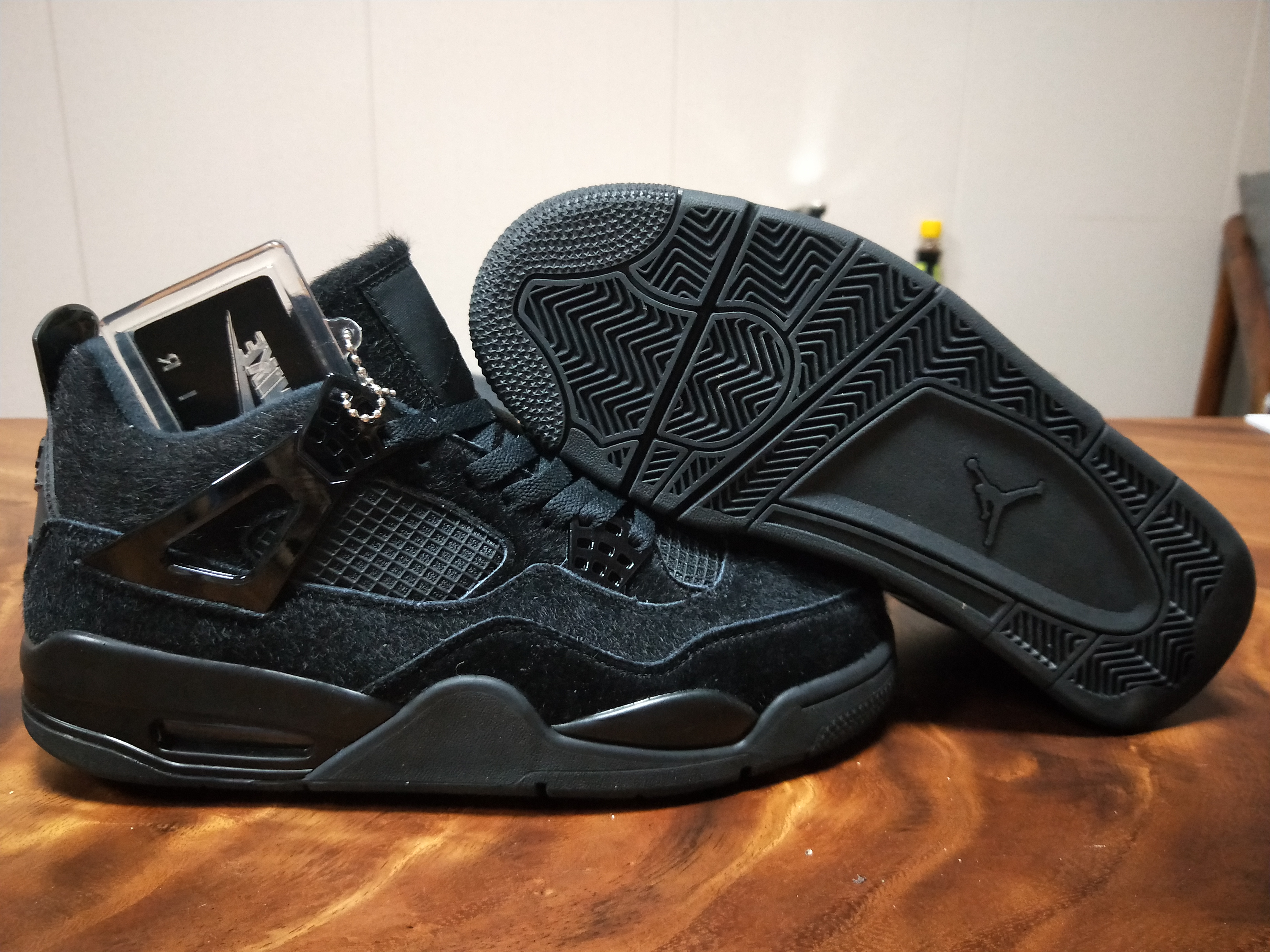 2020 Air Jordan 4 Retro All Black Shoes with Air Logo